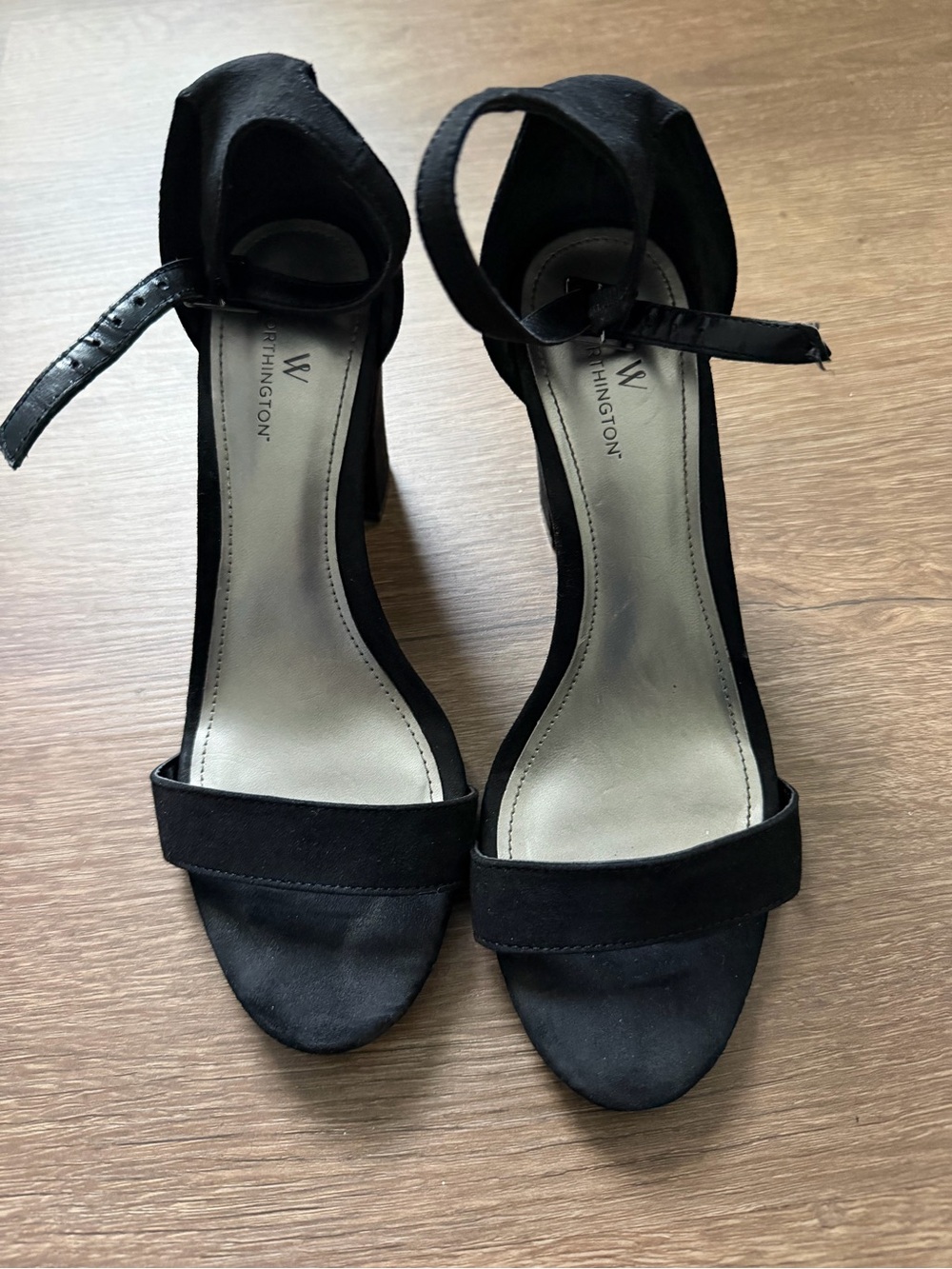 Worthington Black Open-Toe Ankle-Strap Block Heels